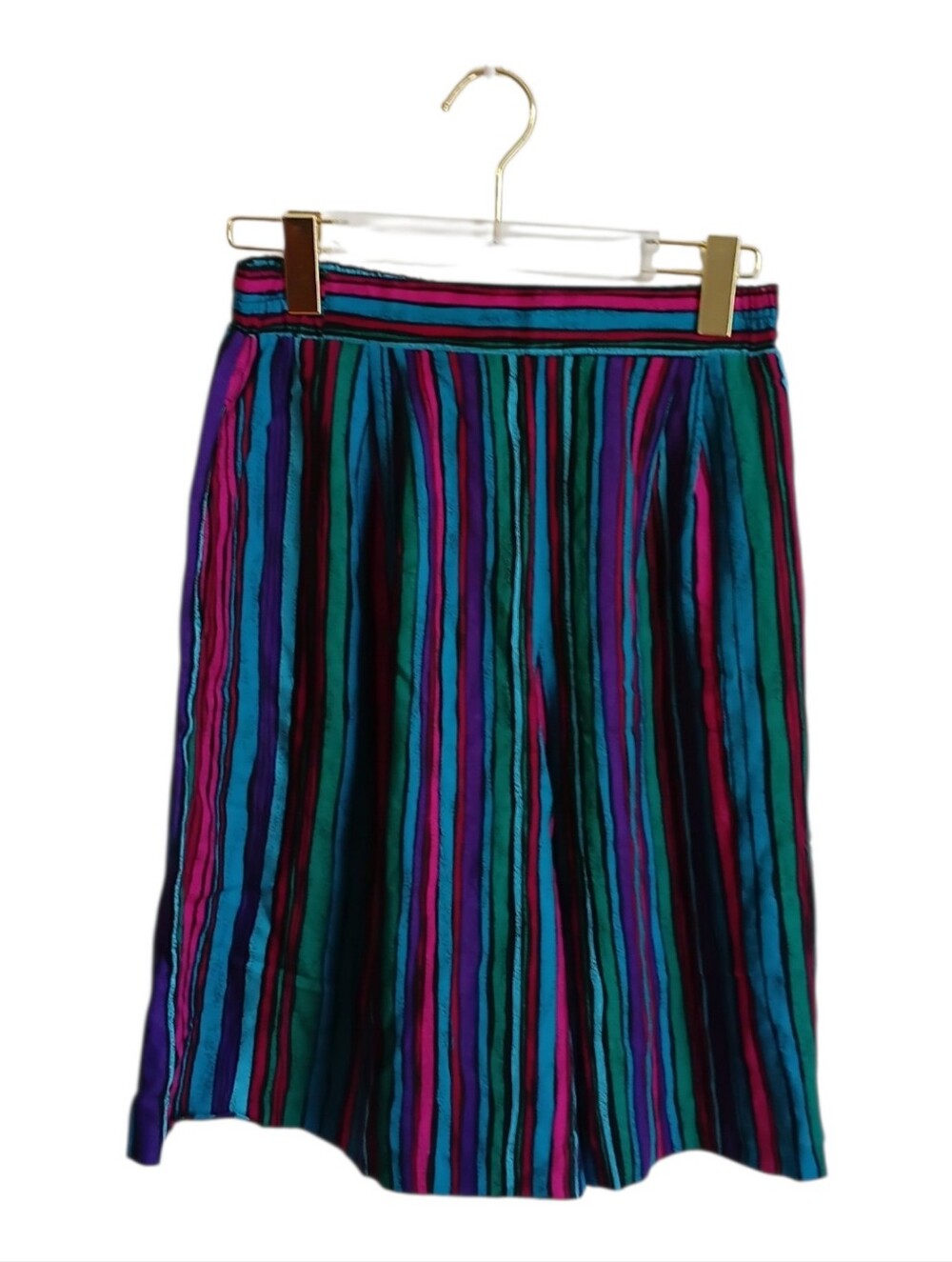 Vintage 80's Colorful Vertical Stripe Shorts- Teal, Purple & Pink Party Rave Med
